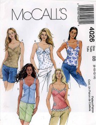 4026  McCalls LINED STRAPPY BK BUTTON CAMI BRA TOP PATTERN  8-14 or 12-18 uncut choice